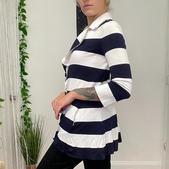 Emporio Armani Pullover Striped Button-Up Tunic Top Size 8 White/Blue - Picture 4 of 6